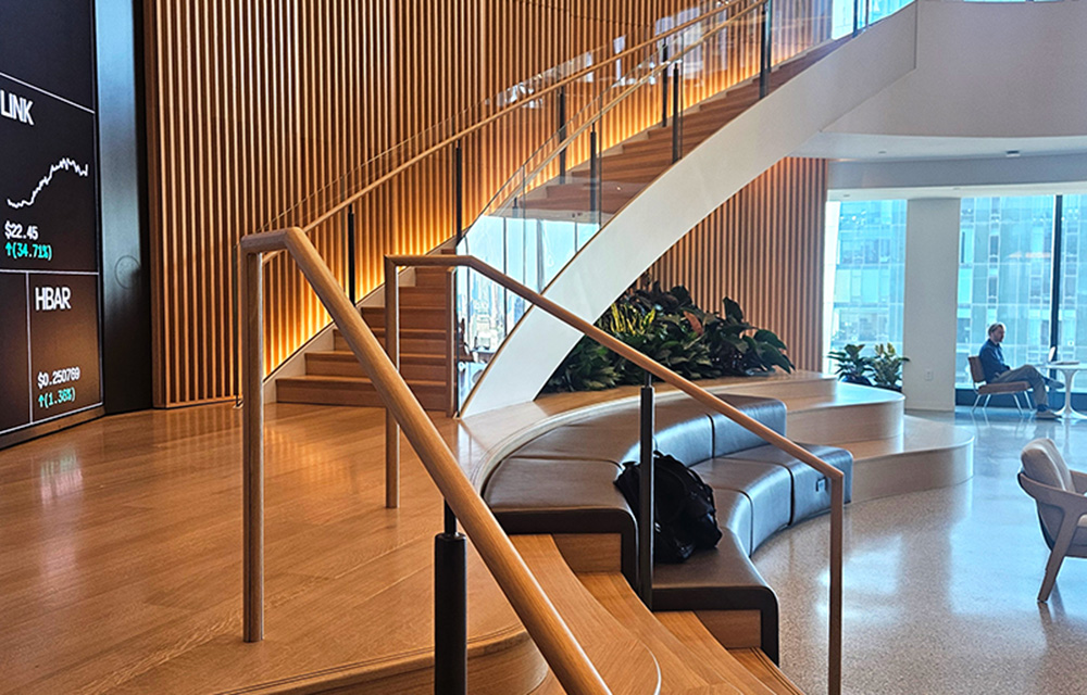 Synergi with JRM Construction and Studios Architecture deliver curved staircase for Coinbase’s office renovation